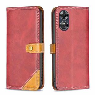 For OPPO A17 Color Matching Double Sewing Thread Leather Phone Case(Red)