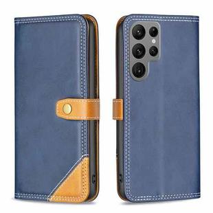 For Samsung Galaxy S23 Ultra 5G Color Matching Double Sewing Thread Leather Phone Case(Blue)