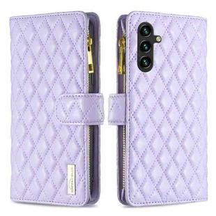 For Samsung Galaxy A14 5G Diamond Lattice Zipper Wallet Leather Flip Phone Case(Purple)