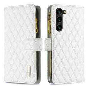 For Samsung Galaxy S23+ 5G Diamond Lattice Zipper Wallet Leather Flip Phone Case(White)