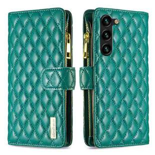 For Samsung Galaxy S23+ 5G Diamond Lattice Zipper Wallet Leather Flip Phone Case(Green)