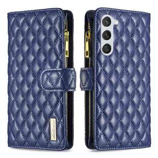 For Samsung Galaxy S23 5G Diamond Lattice Zipper Wallet Leather Flip Phone Case(Blue)