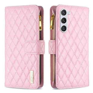 For Samsung Galaxy S23 5G Diamond Lattice Zipper Wallet Leather Flip Phone Case(Pink)