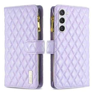 For Samsung Galaxy S23 5G Diamond Lattice Zipper Wallet Leather Flip Phone Case(Purple)