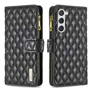 For Samsung Galaxy S23 5G Diamond Lattice Zipper Wallet Leather Flip Phone Case(Black)