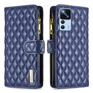 For Xiaomi 12T / 12T Pro / Redmi K50 Ultra Diamond Lattice Zipper Wallet Leather Flip Phone Case(Blue)