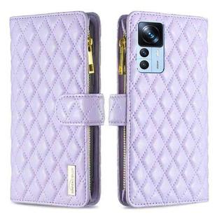For Xiaomi 12T / 12T Pro / Redmi K50 Ultra Diamond Lattice Zipper Wallet Leather Flip Phone Case(Purple)