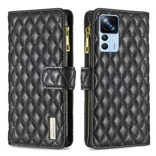 For Xiaomi 12T / 12T Pro / Redmi K50 Ultra Diamond Lattice Zipper Wallet Leather Flip Phone Case(Black)