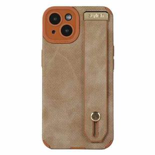 For iPhone 14 Wrist Strap TPU Leather Phone Case(Brown)