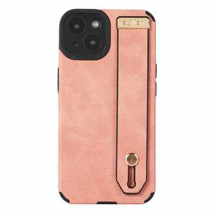 For iPhone 14 Plus Wrist Strap TPU Leather Phone Case(Pink)