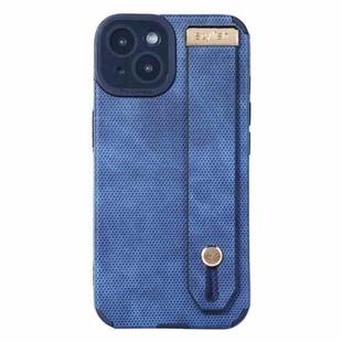 For iPhone 14 Plus Wrist Strap TPU Leather Phone Case(Blue)