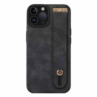 For iPhone 14 Pro Wrist Strap TPU Leather Phone Case(Black)