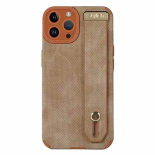 For iPhone 14 Pro Max Wrist Strap TPU Leather Phone Case(Brown)