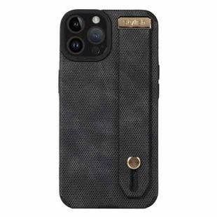 For iPhone 14 Pro Max Wrist Strap TPU Leather Phone Case(Black)