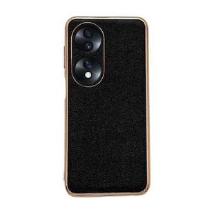 For Honor 70 Genuine Leather Luolai Series Nano Plating Phone Case(Black)