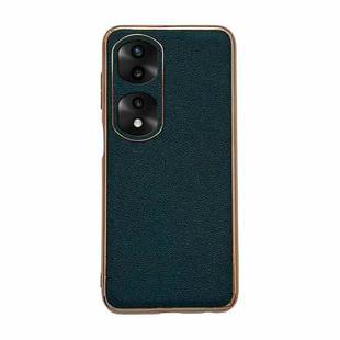 For Honor 70 Pro Genuine Leather Luolai Series Nano Plating Phone Case(Dark Green)