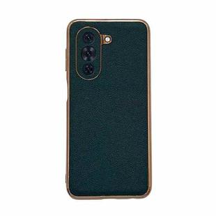 For Huawei nova 10 Genuine Leather Luolai Series Nano Plating Phone Case(Dark Green)