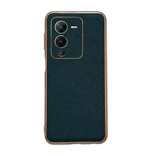 For vivo S15 5G Genuine Leather Luolai Series Nano Plating Phone Case(Dark Green)