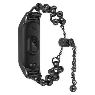For Xiaomi Mi Band 3 / 4 Bead Steel Chain Metal Watch Band(Black)
