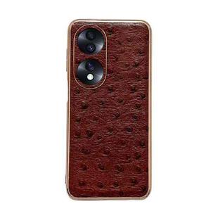 For Honor 70 Genuine Leather Ostrich Texture Nano Plating Phone Case(Coffee)