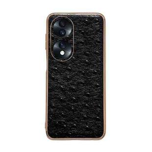 For Honor 70 Genuine Leather Ostrich Texture Nano Plating Phone Case(Black)