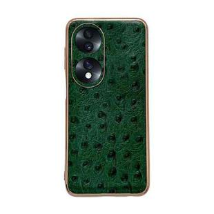 For Honor 70 Genuine Leather Ostrich Texture Nano Plating Phone Case(Green)