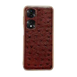 For Honor 70 Pro Genuine Leather Ostrich Texture Nano Plating Phone Case(Coffee)