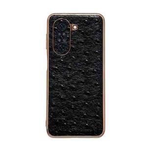 For Huawei nova 10 Genuine Leather Ostrich Texture Nano Plating Phone Case(Black)