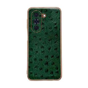 For Huawei nova 10 Genuine Leather Ostrich Texture Nano Plating Phone Case(Green)