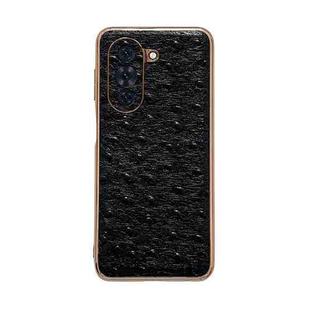 For Huawei nova 10 Pro Genuine Leather Ostrich Texture Nano Plating Phone Case(Black)