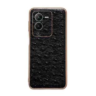 For vivo S15 Pro 5G Genuine Leather Ostrich Texture Nano Plating Phone Case(Black)