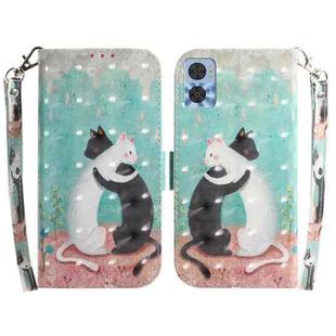 For Motorola Moto E22/E22i 3D Colored Horizontal Flip Leather Phone Case(Black White Cat)