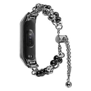 For Xiaomi Mi Band 3 / 4 Double Pearl Bead String Metal Watch Band(Black)