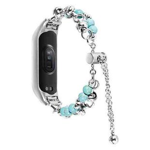 For Xiaomi Mi Band 3 / 4 Double Pearl Bead String Metal Watch Band(Turquoise)
