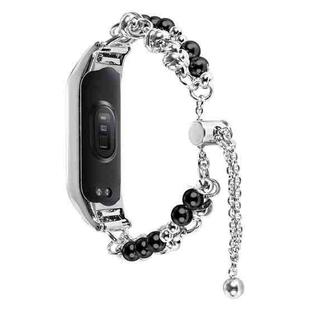 For Xiaomi Mi Band 7 Double Pearl Bead String Metal Watch Band(Silver Black)