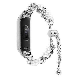 For Xiaomi Mi Band 7 Double Pearl Bead String Metal Watch Band(Silver)