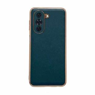 For Huawei nova 10 Genuine Leather Xiaoya Series Nano Plating Phone Case(Dark Green)
