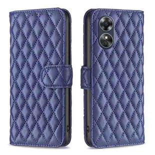 For OPPO A17 Diamond Lattice Wallet Leather Flip Phone Case(Blue)