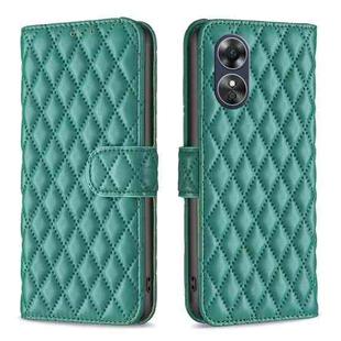 For OPPO A17 Diamond Lattice Wallet Leather Flip Phone Case(Green)