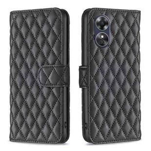 For OPPO A17 Diamond Lattice Wallet Leather Flip Phone Case(Black)