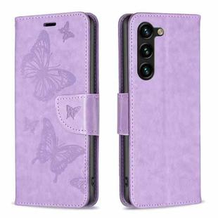 For Samsung Galaxy S23+ 5G Embossing Two Butterflies Pattern Leather Case(Purple)