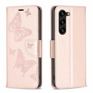 For Samsung Galaxy S23+ 5G Embossing Two Butterflies Pattern Leather Case(Rose Gold)