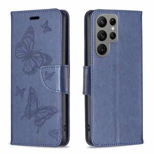 For Samsung Galaxy S23 Ultra 5G Embossing Two Butterflies Pattern Leather Case(Blue)
