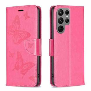 For Samsung Galaxy S23 Ultra 5G Embossing Two Butterflies Pattern Leather Case(Rose Red)