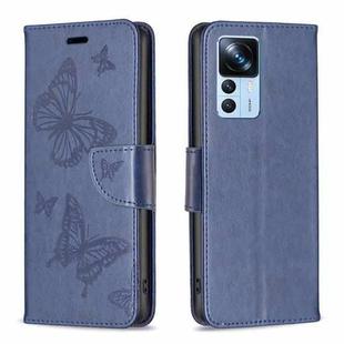 For Xiaomi 12T / 12T Pro / Redmi K50 Ultra Embossing Two Butterflies Pattern Leather Case(Blue)