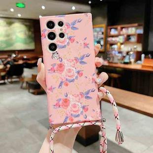 For Samsung Galaxy S22+ 5G Small Floral Lanyard Phone Case(Pink)