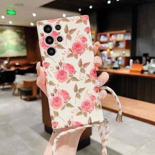 For Samsung Galaxy S22 Ultra 5G Small Floral Lanyard Phone Case(White)