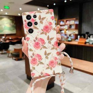 For Samsung Galaxy S21 5G Small Floral Lanyard Phone Case(White)