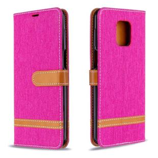 For Xiaomi Redmi Note 9S / Note 9 Pro / Note 9 Pro Max Color Matching Denim Texture Horizontal Flip Leather Case with Holder & Card Slots & Wallet & Lanyard(Rose Red)