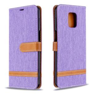 For Xiaomi Redmi Note 9S / Note 9 Pro / Note 9 Pro Max Color Matching Denim Texture Horizontal Flip Leather Case with Holder & Card Slots & Wallet & Lanyard(Purple)